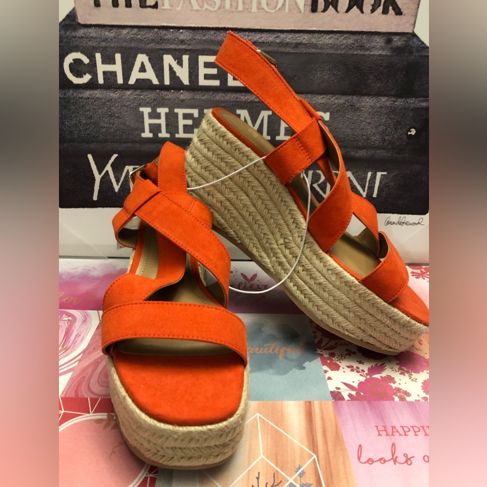 Espadrilles in Orange Suede with Cream Platform Heels (New!) by H&M